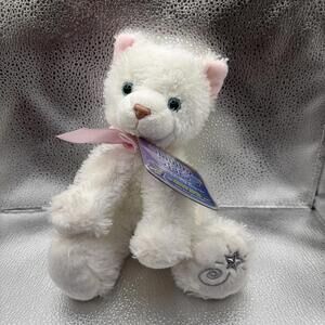 Russ Shining Stars White Cat Pink Ribbon Plushie With Secret Code